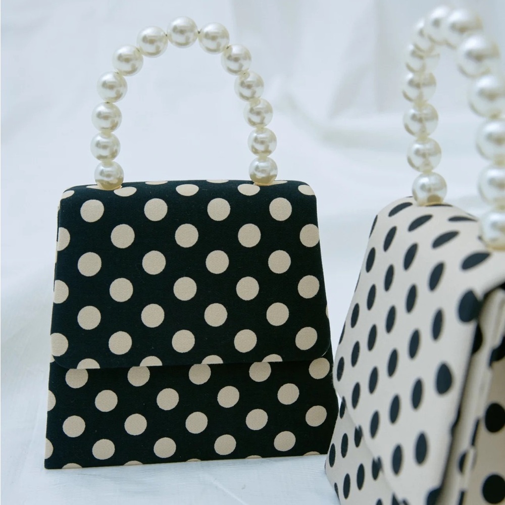 Black and Off White Polka Dotted Handbag
